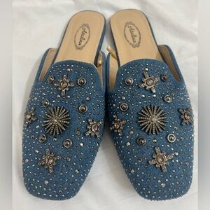 NWOT Atalina Women's Elegant Blue Embellished Mules